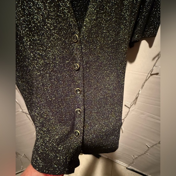 Luxe By Carmen Marc Valvo Black Glitter Cardigan W/Gold Buttons, 2X NWOT - Picture 3 of 6